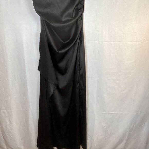 Women’s Unbranded One Shoulder Black Slip Dress Thigh High Slit Size Small - Picture 4 of 15